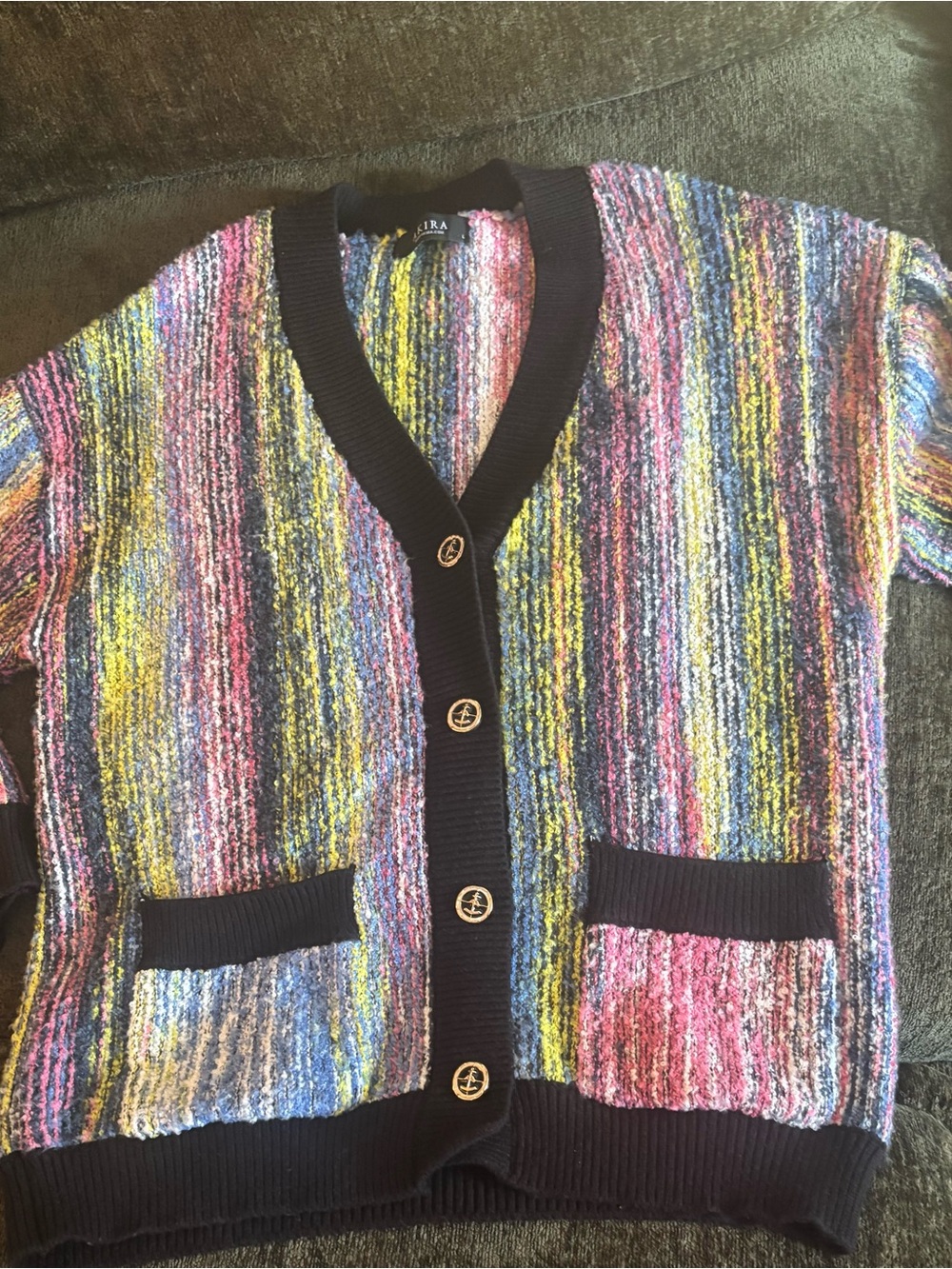 Akira Gold Buttons Multicolor Cardigan size L EUC Measurements Pics